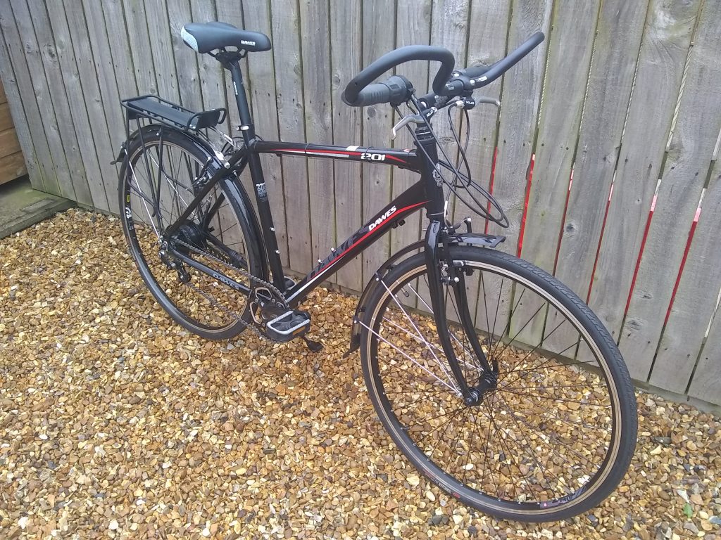 A dawes bike fitted with a rohloff hub gear and butterfly  handlebars. It's one that I built.